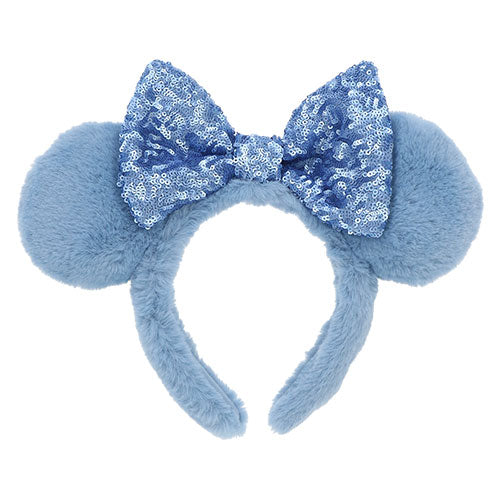 TDR Fluffy Minnie Mouse Baby Blue Color Sequin Bow Ear Headband