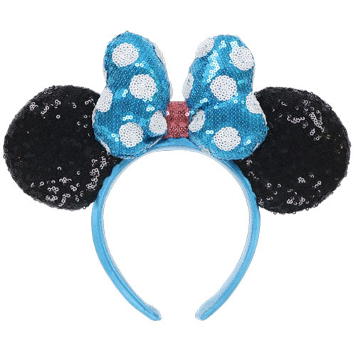 TDR - Minnie Mouse Blue Color Dot Bow Sequin Ear Headband (Release Date: Feb 23)