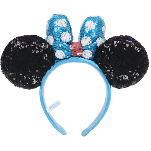 TDR - Minnie Mouse Blue Color Dot Bow Sequin Ear Headband (Release Date: Feb 23)