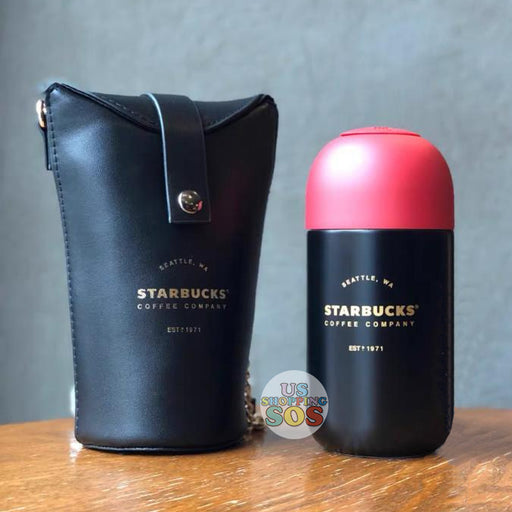Starbucks China - Christmas Time 2020 Dark Bling Series - Capsule-Shape Stainless Steel Bottle Red Cover 220ml with Crossbody Bottle Bag