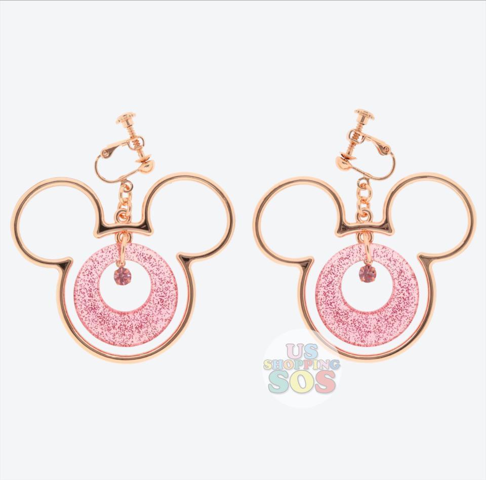 TDR - Pink Gold Mickey Mouse Earrings Set (Circle & Stone) - Color: Pink