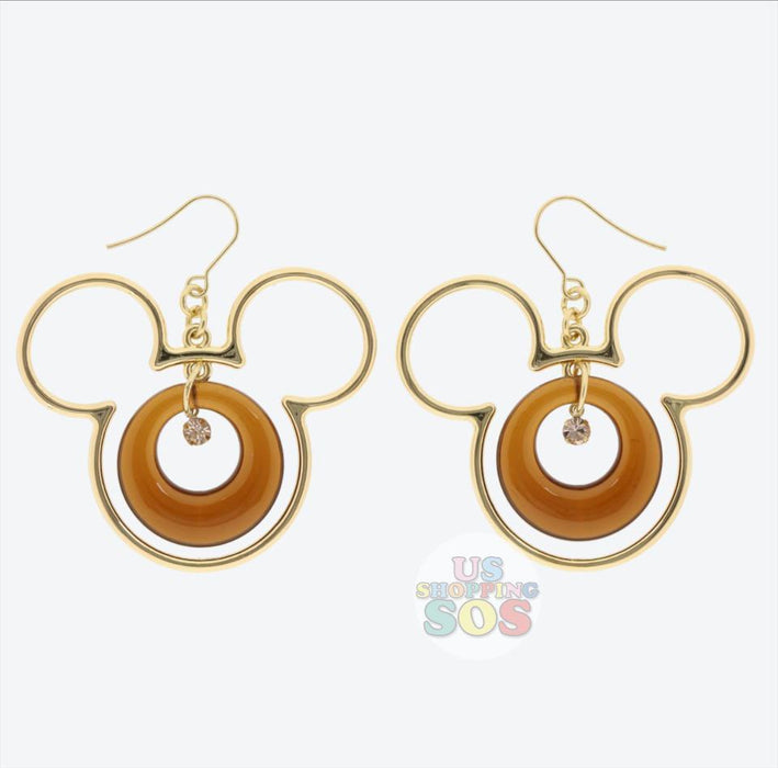 TDR - Gold Mickey Mouse Earrings Set (Circle & Stone) - Color: Brown