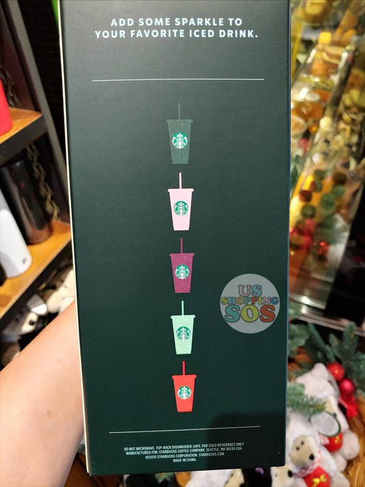 Starbucks Hong Kong - Christmas Series - 24oz Colorful Glitter Reusable Plastic Cold Cups Set (5-pack)