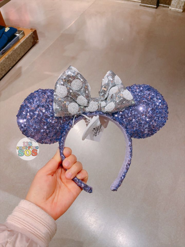 SHDL - Minnie Mouse Purple Sequined Ear Headband with Bow - White Polka Dots