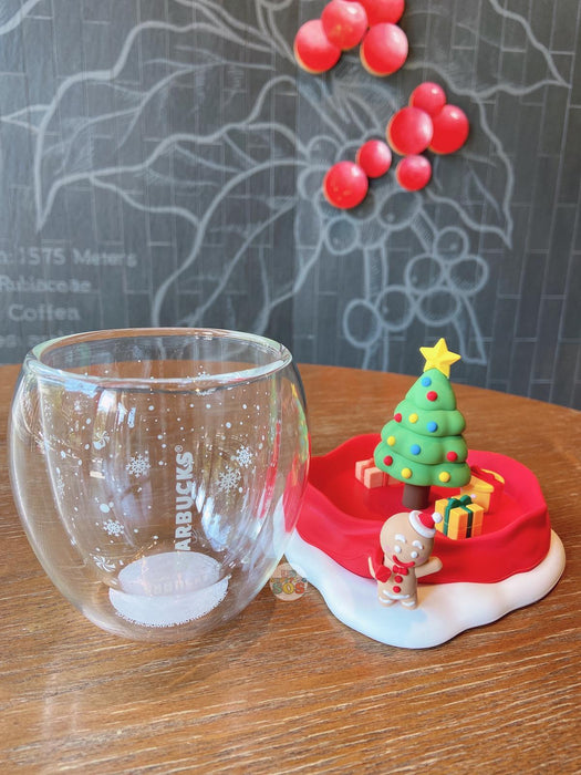 Starbucks China - Christmas Gift - 325ml Gingerbread Man Christmas Tree Coaster with Double Wall Glass