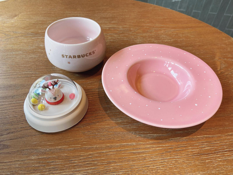 Starbucks China - Pink Christmas - 8oz Pink Reindeer Snow Globe Candy Bowl