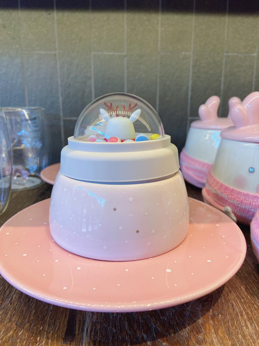 Starbucks China - Pink Christmas - 8oz Pink Reindeer Snow Globe Candy Bowl