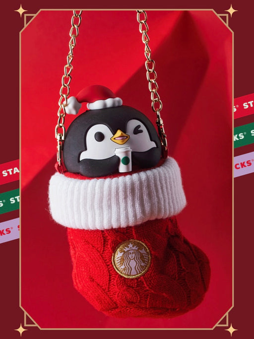 Starbucks China - Christmas 2021 - 38. Penguin Stainless Steel Bottle 220ml in Crossbody Stocking Bag