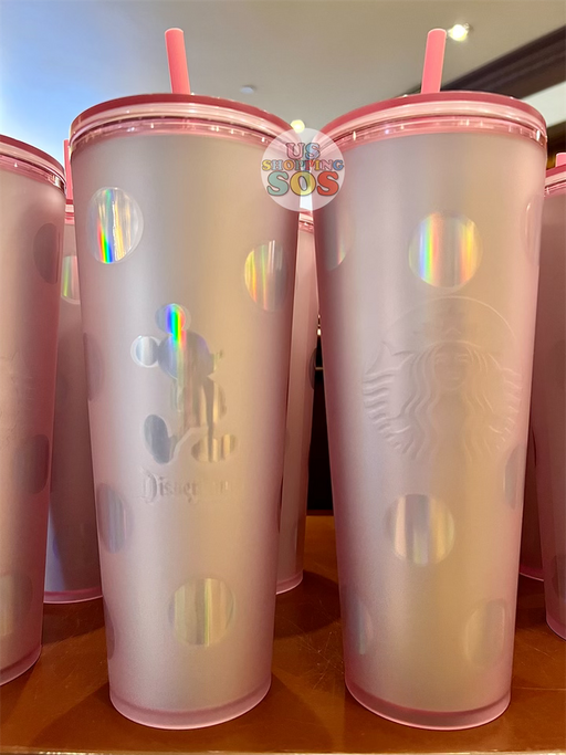 DLR - Starbucks Mickey Disneyland Pink Holographic Polka Dots Cold Cup Tumbler
