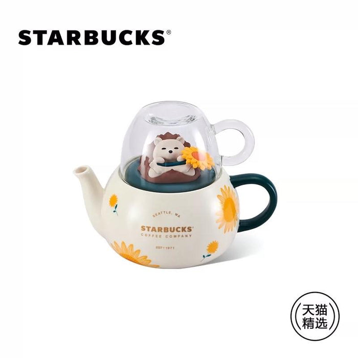 Starbucks China - Happy Hedgehog - 1. Hedgehog Sunflower Tea Pot & Glass Cup Set