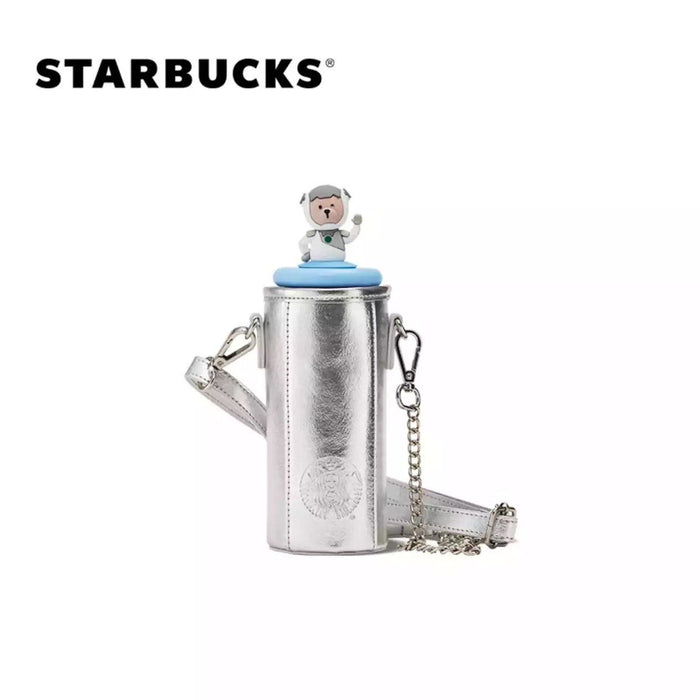 Starbucks China - Astronaut 2021 - 34. Bearista Space Blue Stainless Steel Bottle 380ml & Crossbody Bottle Carrier