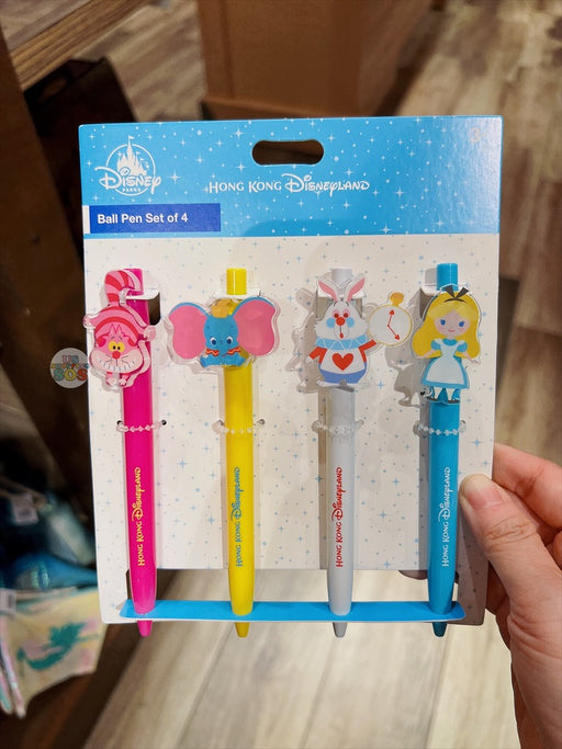 HKDL - Ball Pen Set of 4 x Cheshire Cat, Dumbo, White Rabbit & Alice