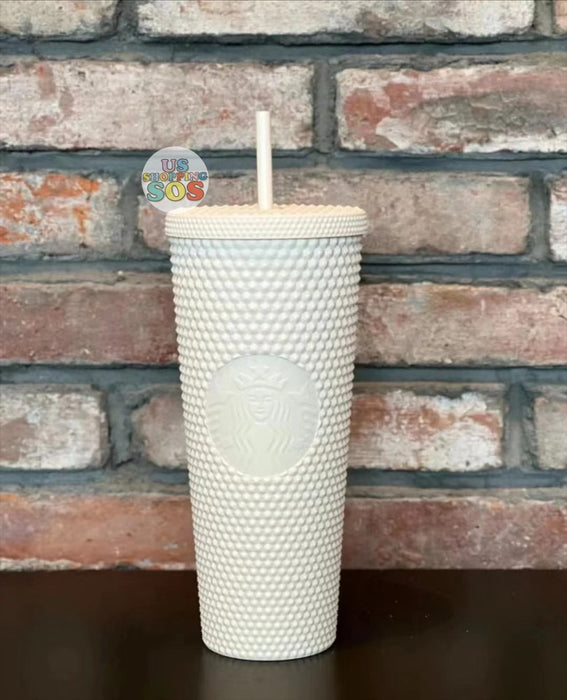 710ml/24oz Classic White Matte Studded Straw Cup Tumbler (Starbucks Marble  Series 2022 Collection)