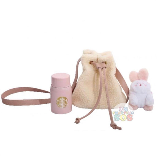 Starbucks China - Moon Rabbit Coffee Time - Stainless Steel Bottle 215ml with Crossbody Bag & Fluffy Bunny Cup Sleeve