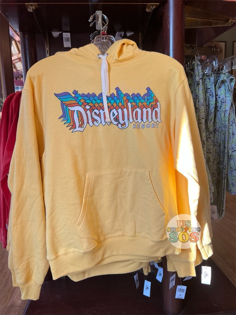 DLR -Disneyland Resort Retro Stack Logo Yellow Hoodie Pullover (Adult)
