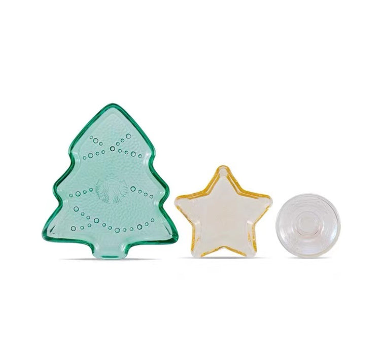 Starbucks China - Christmas 2021 - 48. Christmas Tree, Star & Round Glass Plate Set