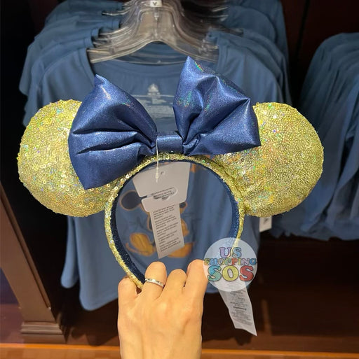 DLR/WDW - Walt Disney World 50 EARidescent Shimmer - Minnie Blue Bow Gold Sequin Ear Headband