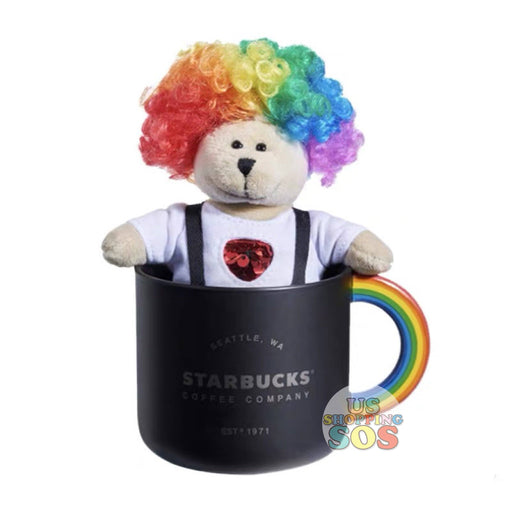 Starbucks China - Valentine 2020 - Rainbow Clown Hair Bearista Plush Keychain with Mug (310ml)