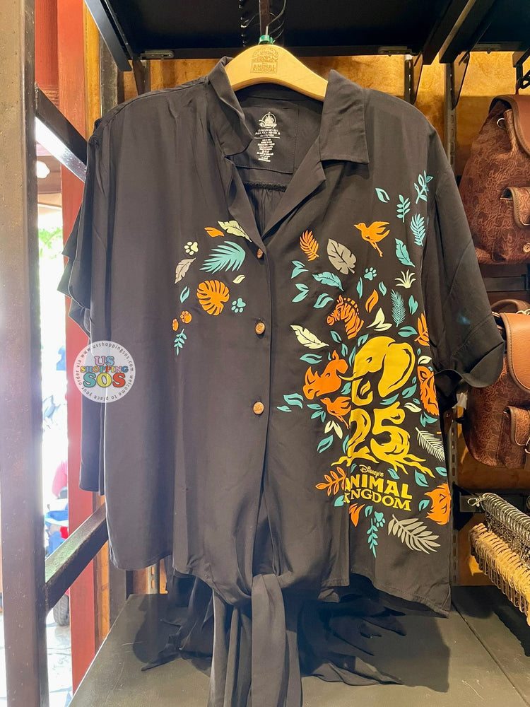 WDW - Disney’s Animal Kingdom 25th Anniversary - Animals Black Front-Tie Button Up Shirt (Adult)