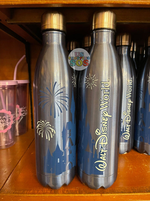 WDW - “Walt Disney World” Castle Firework Blue Silver Stainless Steel Water Bottle