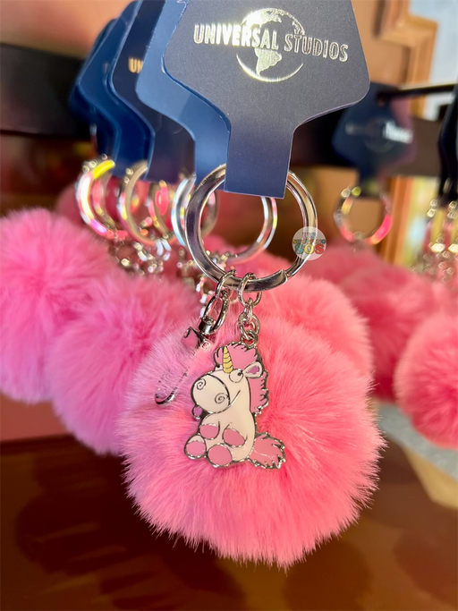 Universal Studios - Despicable Me Minions - Fluffy Unicorn Pink Pom Pom Keychain