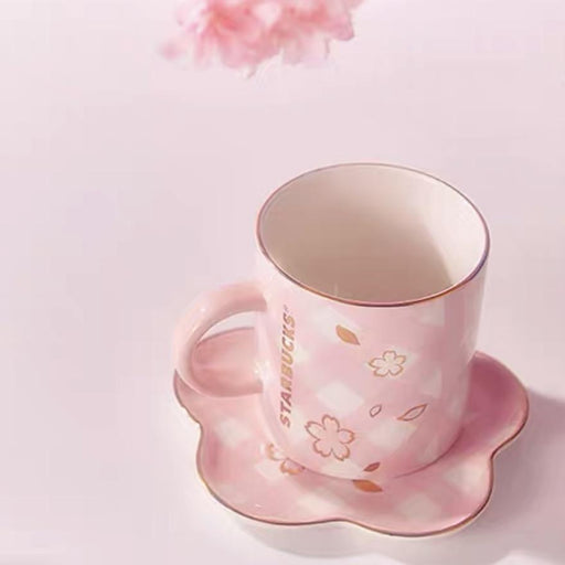 Starbucks China - Sakura 2021 - Cherry Blossom Plaid Mug & Saucer Set 355ml