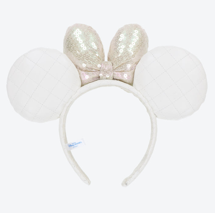 TDR - Minnie Mouse White Sequin Bow & Synthetic Leather Pearl Ear Headband