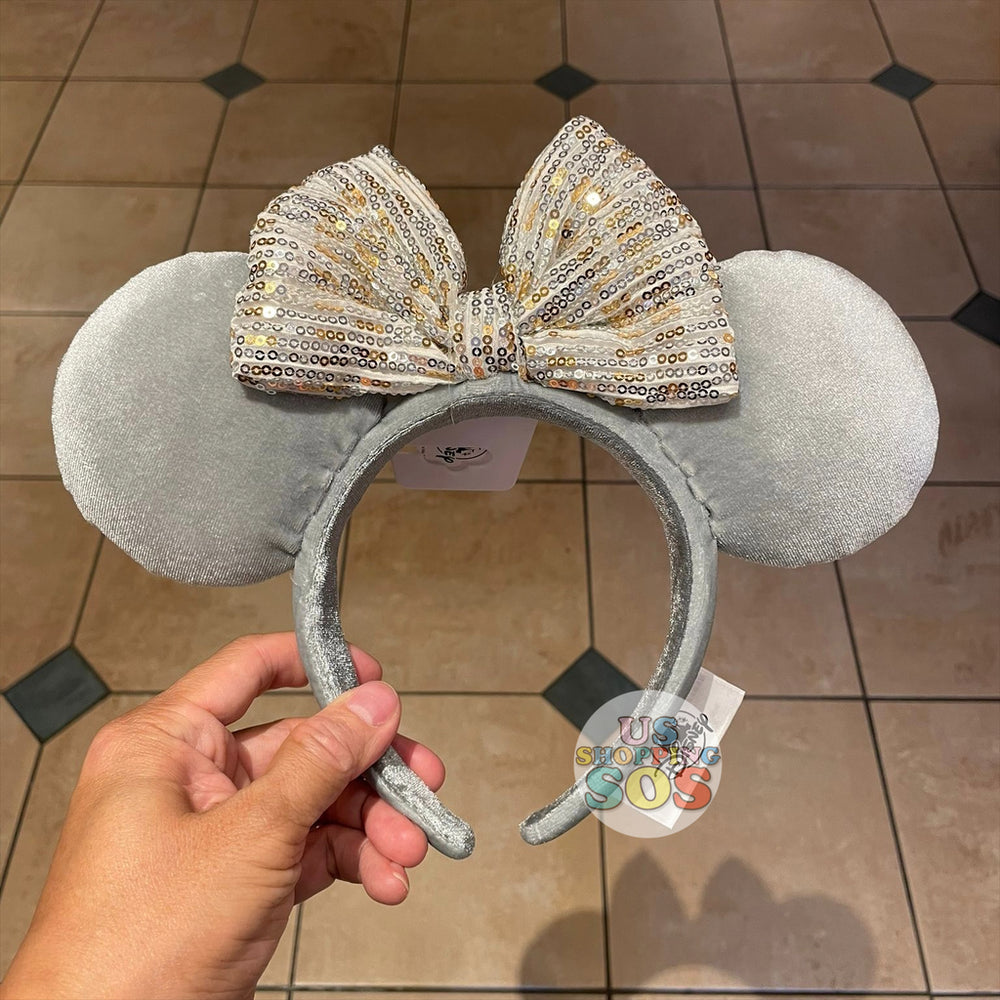 DLR/WDW - Minnie Gray Sequin Bow Velvet Ear Headband