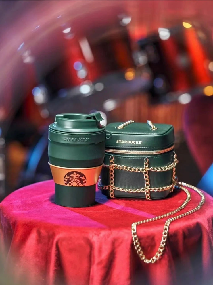 Starbucks China - Christmas 2021 - 74. Christmas Green Silicone Collapsible Cup 384ml + Crossbody Case Bag