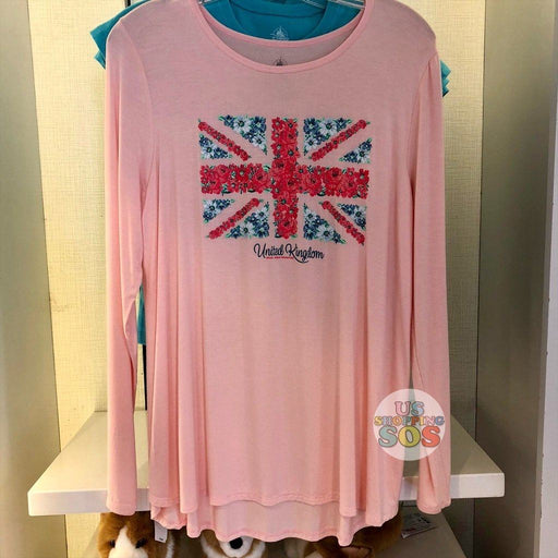 WDW - Epcot World Showcase United Kingdom - Minnie Royal Rose Flag Long Sleeve Pink Top (Adult)