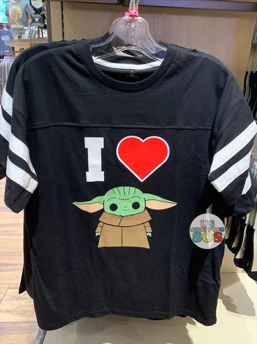 DLR - Star Wars I ❤️ Baby Yoda (Anime) Drop-Shoulder T-shirt (Adult) (Black)