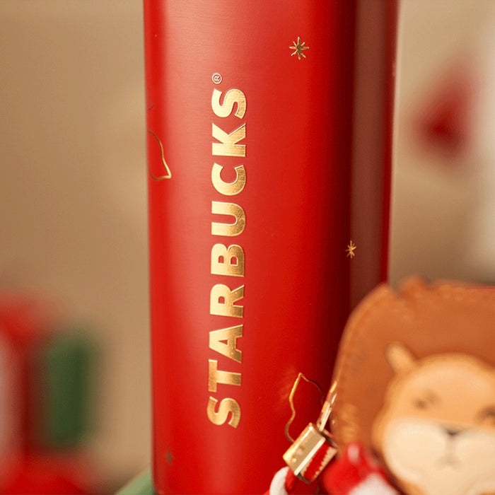 Starbucks China - Christmas 2021 - 18. Red Stainless Steel Bottle 500ml + Lion Bottle Carrier