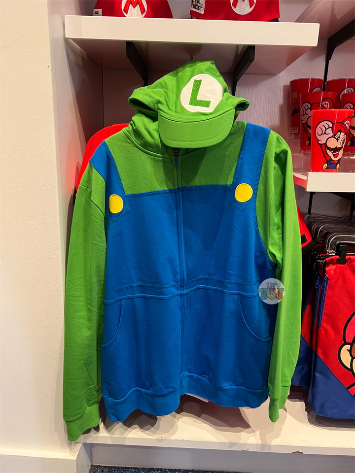 Universal Studios Super Nintendo World Luigi Character Hoodie Zip Jacket Adult