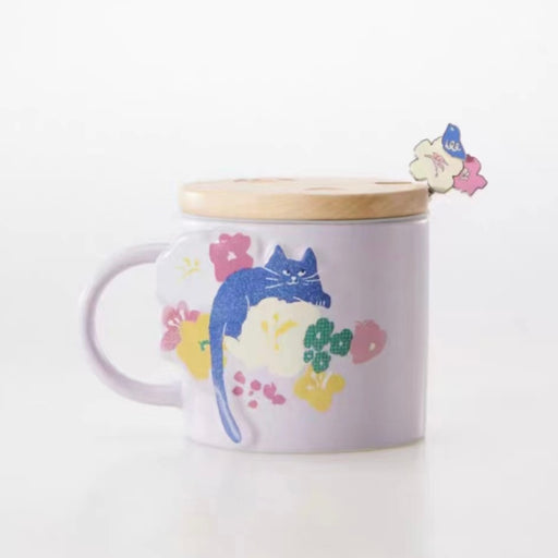 Starbucks China - Blooming Purple 2023 - 8. Kitty in Garden Ceramic Mug & Stir 414ml