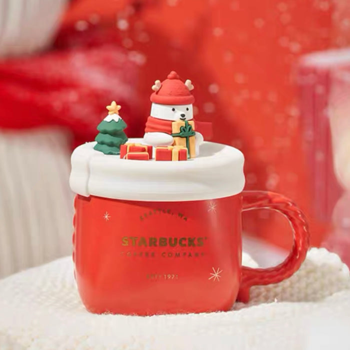Starbucks China - Christmas 2022 - 1. Polar Bear Christmas Scene Silicone Lid Red Mug 355ml