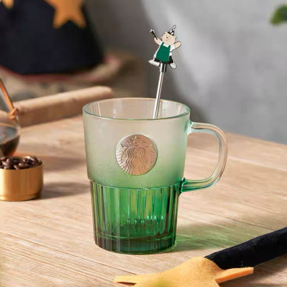 Starbucks China - Bearista 2022 - 3. Ombré Green Glass Mug with Bearista Stir 400ml