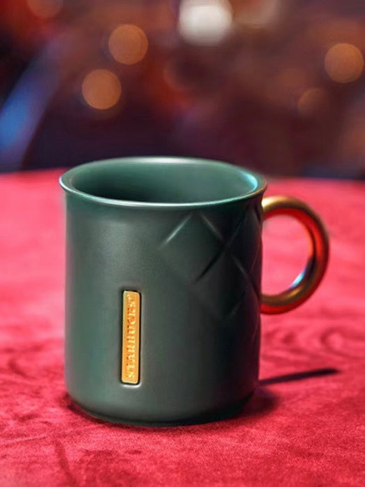 Starbucks China - Christmas 2021 - 93. Christmas Green Gold Handle Side Weave Mug 330ml