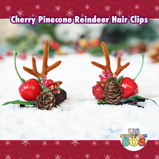 Christmas Delight - Cherry Pinecone Reindeer Hair Clips