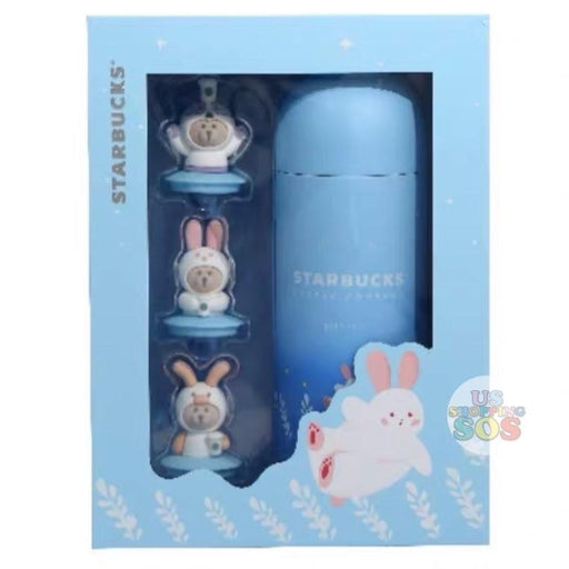 Starbucks China - Moon Rabbit Coffee Time - Stainless Steel Bottle 360ml with 3 Decor Caps