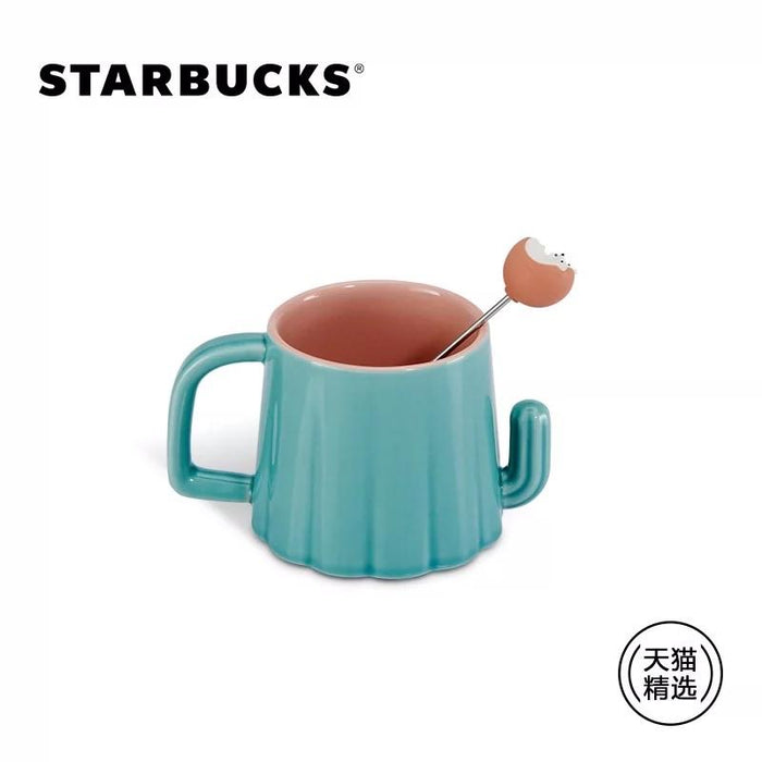 Starbucks China - Happy Hedgehog - 8. Cactus Ceramic Mug 355ml + Hedgehog Stir
