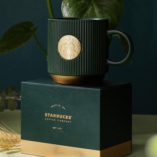 Starbucks China - Eco Green - 1. Stripe Embossed Bronze Logo Mug 340ml