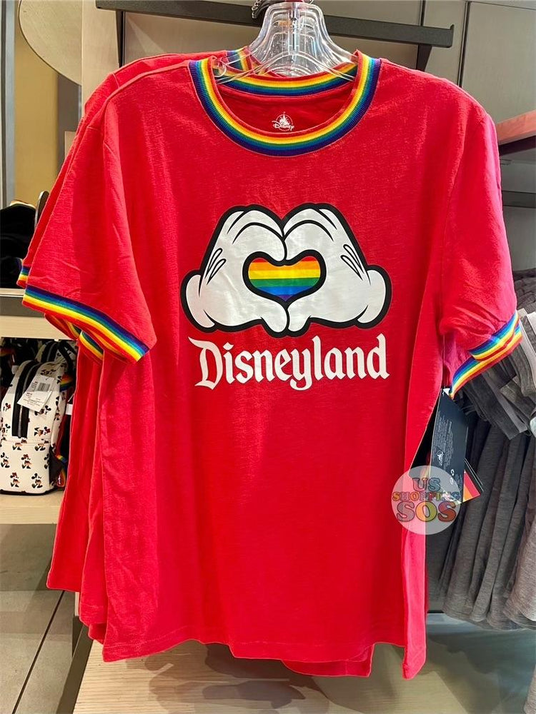 DLR - Rainbow Collection - "Disneyland Resort" Hand Heart Red T-shirt (Adult)