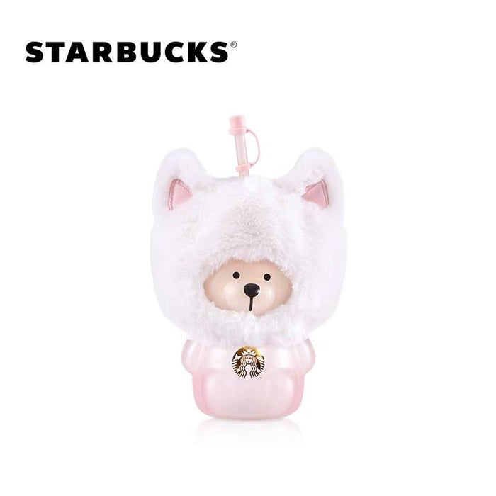 Starbucks China - Sakura 2021 - Fluffy Kitty Hat Pink Bearista Glass Cold Cup 560ml