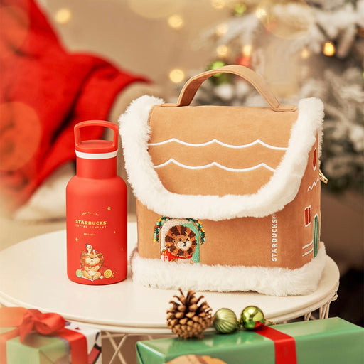 Starbucks China - Christmas 2021 - 16. Lion Stainless Steel Bottle 355ml + Gingerbread House Bag