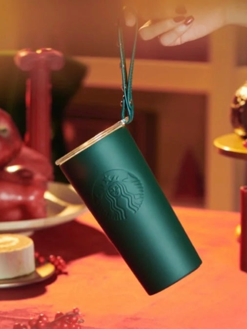 Starbucks China - Christmas 2021 - 86. Christmas Green Stainless Steel ToGo Tumbler with Wristlet 355ml