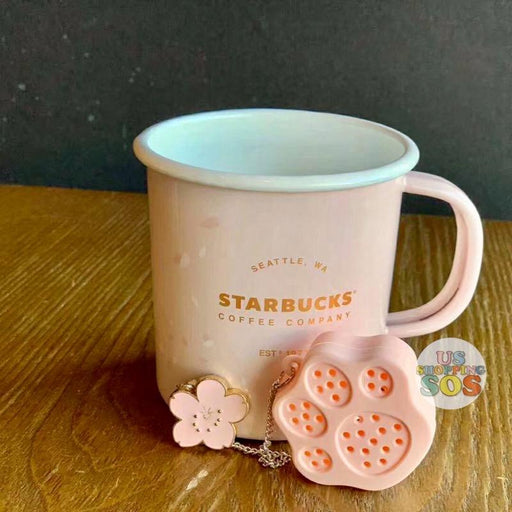 Starbucks China - Kitty Sakura - 13oz Enamel Cup with Cat Paw Tea Infuser