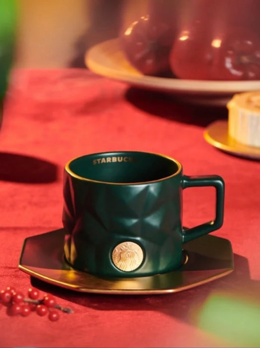 Starbucks China - Christmas 2021 - 76. Christmas Green Embossed Mug with Coaster 296ml