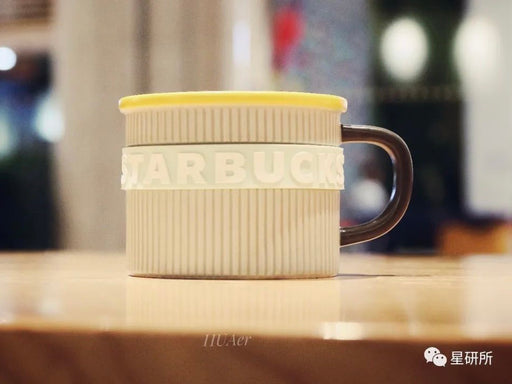 Starbucks China - Happy Camping - 1. Logo Wristband Stripe Embossed Mug Yellow/Grey/Mint 385ml