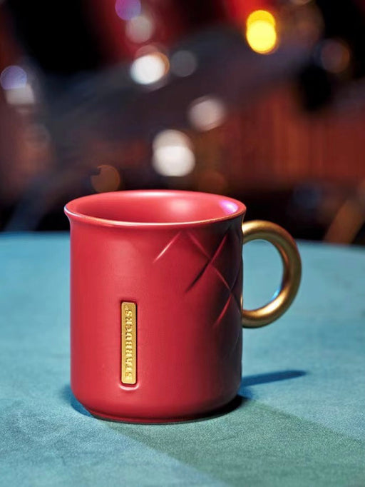 Starbucks China - Christmas 2021 - 92. Christmas Red Gold Handle Side Weave Mug 330ml