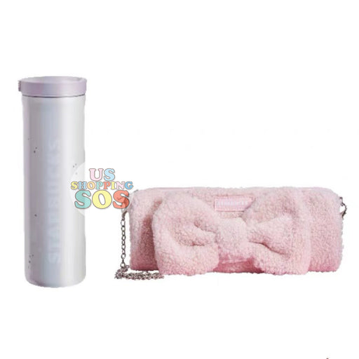 Starbucks China - Valentine 2020 - Love & Peace Fluffy Pink Bag & Stainless Steel Bottle (473ml)
